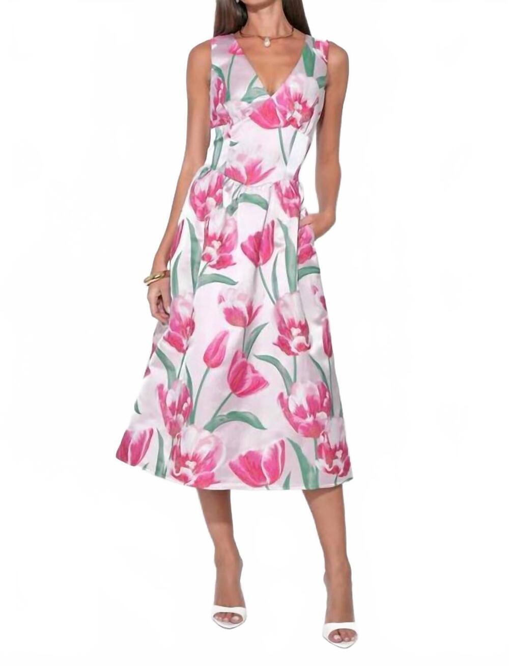 NEW ADELYN RAE amira sweetheart flower jacquard midi dress in tulip floral